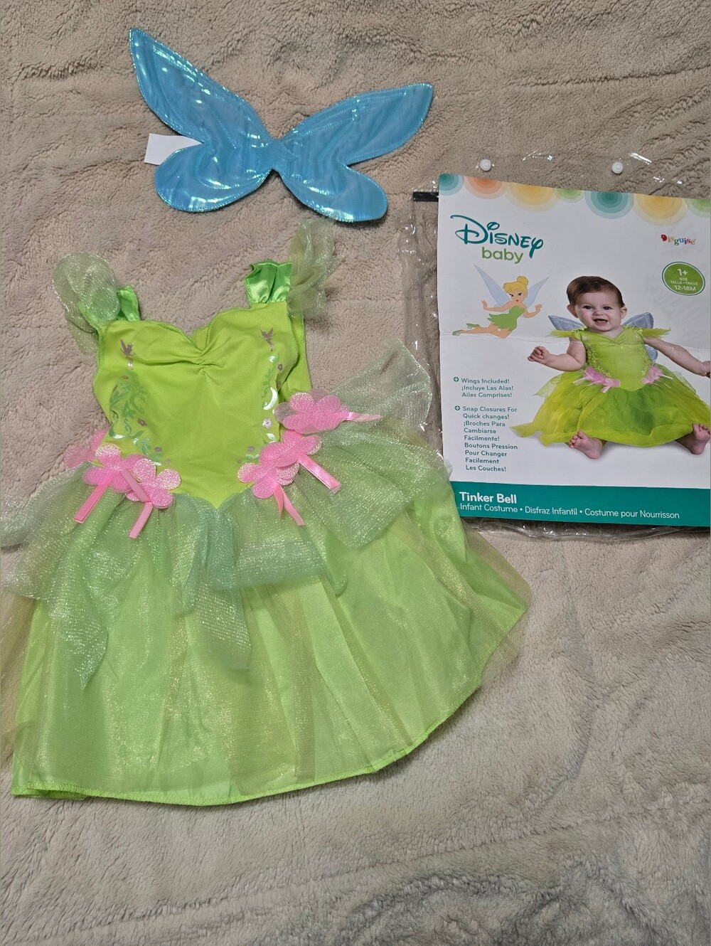 Disney Tinker Bell Green and Pink Fairy Costume with wings 12 month - 18 month